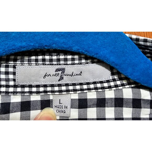 For All Mankind Men's Gingham Checkered Long Sleeve Shirt L Black & White - Picture 7 of 11